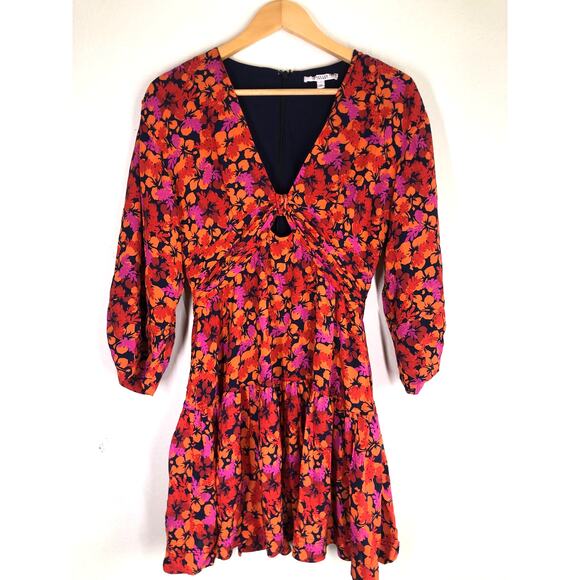 10 Crosby Derek Lam Talia Floral Dress Red and Orange Mini with Keyhole US 2 - Picture 4 of 15